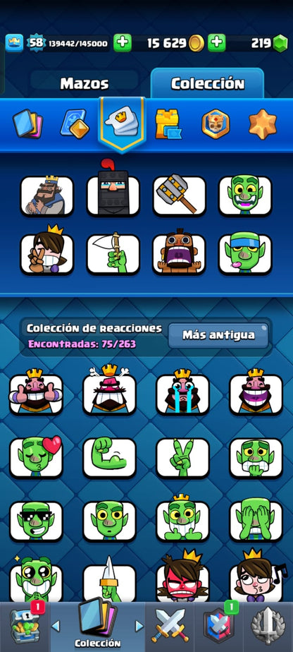 491 CLASH! CUENTA CON 10093 COPAS! 2 CARTAS AL NIVEL 16! 8 CARTAS AL NIVEL 15! 14 CARTAS AL NIVEL 14! 2 CARTAS HÉROE! 16 CARTAS EVOLUTIVAS! 75 EMOTES! 9 TORRES! INSIGNIA DE 1 AÑITO! (599 MX) @everyone