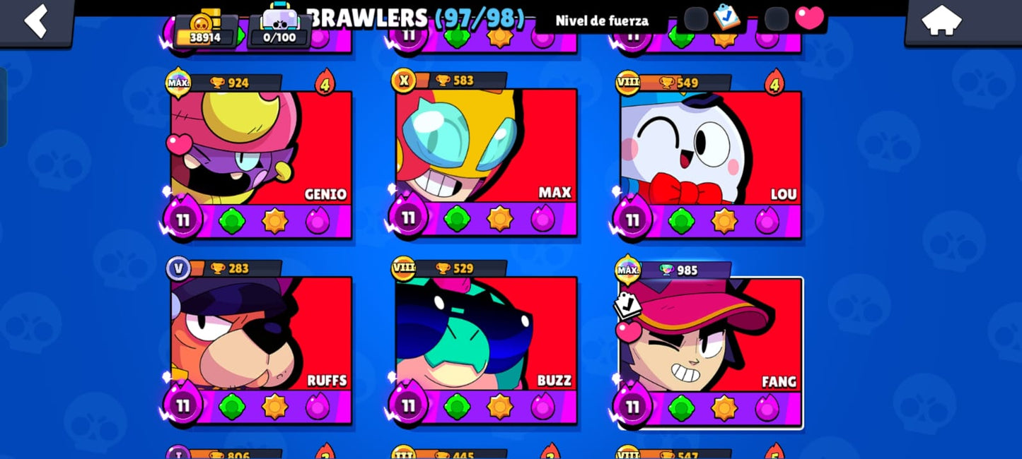 84 BRAWL! CUENTA CON 38914 COPAS! 36 BRAWLERS CON HIPERCARGA! 3 BRAWLERS CON FUERZA MÁXIMA! DOS ASPECTOS LEGENDARIOS! 5 ASPECTOS DE HIPERCARGA! MUCHAS HABILIDADES ESTELARES! (799 MX) @everyone