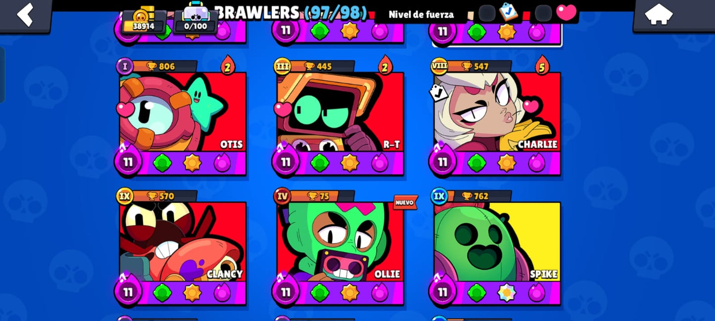 84 BRAWL! CUENTA CON 38914 COPAS! 36 BRAWLERS CON HIPERCARGA! 3 BRAWLERS CON FUERZA MÁXIMA! DOS ASPECTOS LEGENDARIOS! 5 ASPECTOS DE HIPERCARGA! MUCHAS HABILIDADES ESTELARES! (799 MX) @everyone