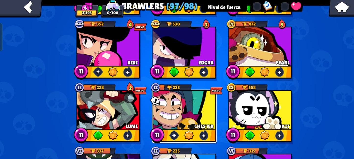85 BRAWL! CUENTA CON 31195 COPAS! 18 BRAWLERS CON HIPERCARGA! 13 BRAWLERS CON FUERZA MÁXIMA! 3 ASPECTOS LEGENDARIOS! 10 ASPECTOS DE HIPERCARGA! (549 MX) @everyone