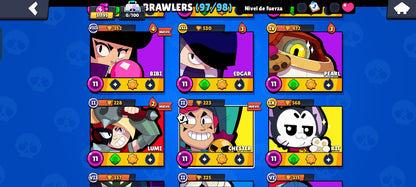 85 BRAWL! CUENTA CON 31195 COPAS! 18 BRAWLERS CON HIPERCARGA! 13 BRAWLERS CON FUERZA MÁXIMA! 3 ASPECTOS LEGENDARIOS! 10 ASPECTOS DE HIPERCARGA! (549 MX) @everyone