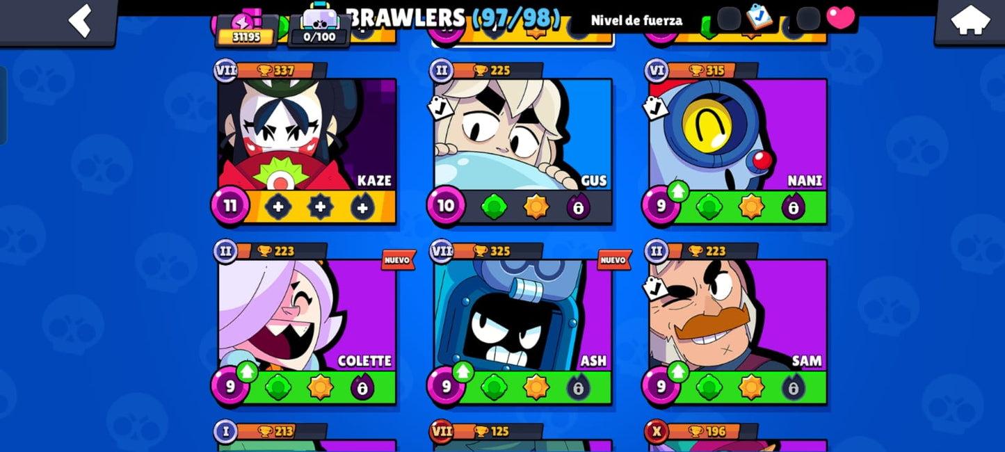 85 BRAWL! CUENTA CON 31195 COPAS! 18 BRAWLERS CON HIPERCARGA! 13 BRAWLERS CON FUERZA MÁXIMA! 3 ASPECTOS LEGENDARIOS! 10 ASPECTOS DE HIPERCARGA! (549 MX) @everyone