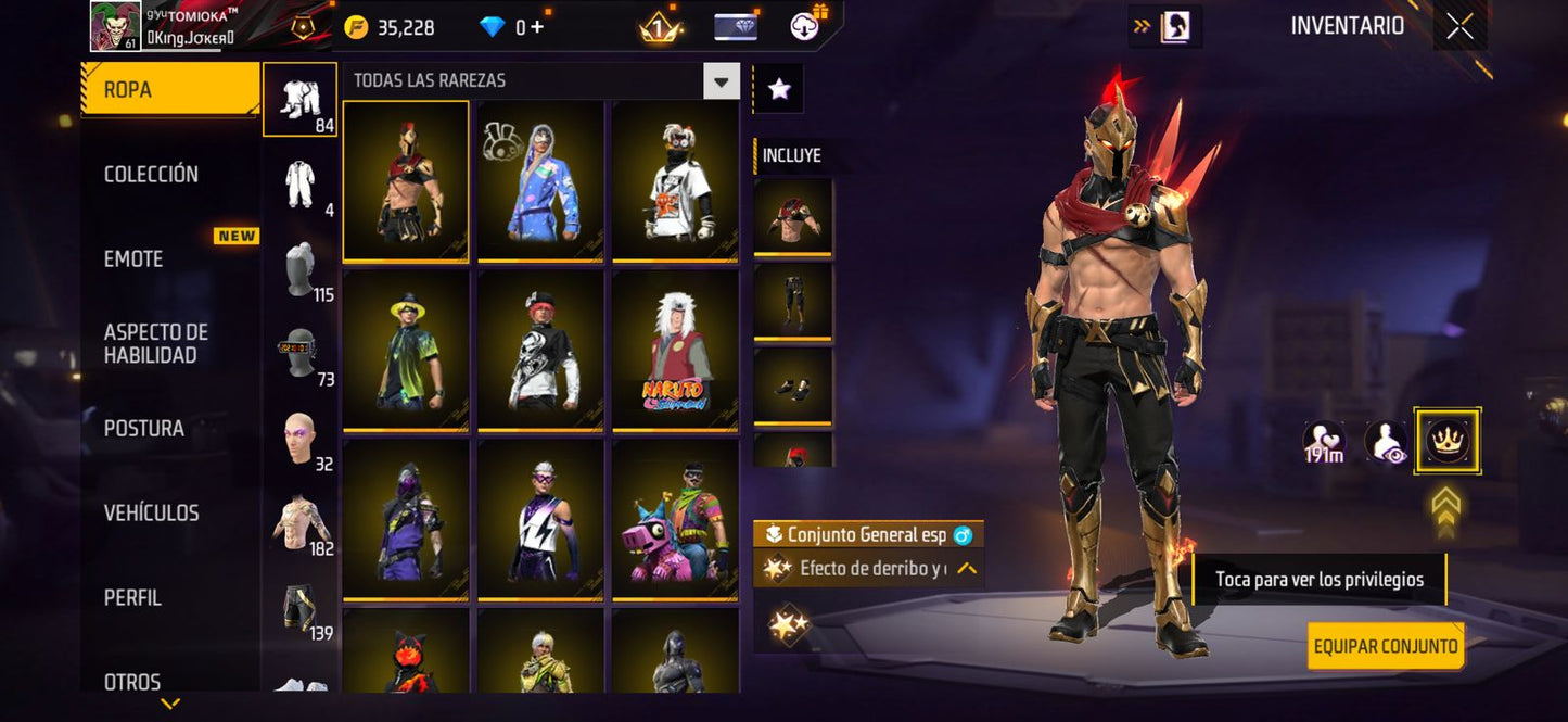 244 FREE FIRE!! CUENTA CON 3 EVOS Y BUENAS ARMAS!! CASI 200 PECHOS!! PLAYERAS DE FUTBOL!! MUCHA ROPA DE EVENRO! RULETAS ! PERFECTAS PARA COMBINAR CON TODO!! REGIÓN: EEUU (799mx) @everyone