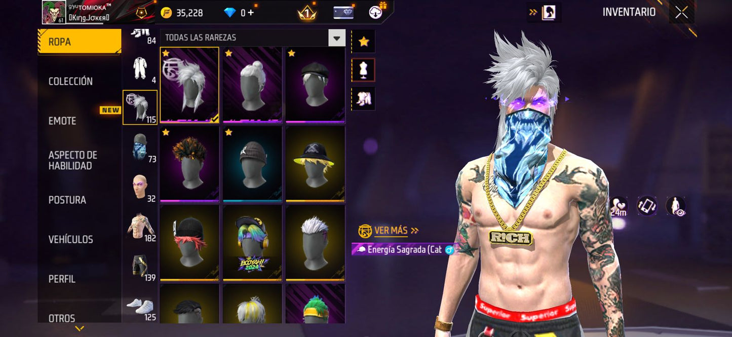 244 FREE FIRE!! CUENTA CON 3 EVOS Y BUENAS ARMAS!! CASI 200 PECHOS!! PLAYERAS DE FUTBOL!! MUCHA ROPA DE EVENRO! RULETAS ! PERFECTAS PARA COMBINAR CON TODO!! REGIÓN: EEUU (799mx) @everyone