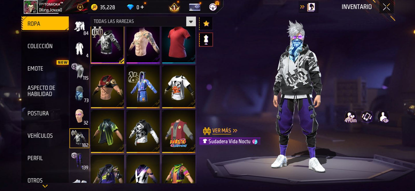 244 FREE FIRE!! CUENTA CON 3 EVOS Y BUENAS ARMAS!! CASI 200 PECHOS!! PLAYERAS DE FUTBOL!! MUCHA ROPA DE EVENRO! RULETAS ! PERFECTAS PARA COMBINAR CON TODO!! REGIÓN: EEUU (799mx) @everyone