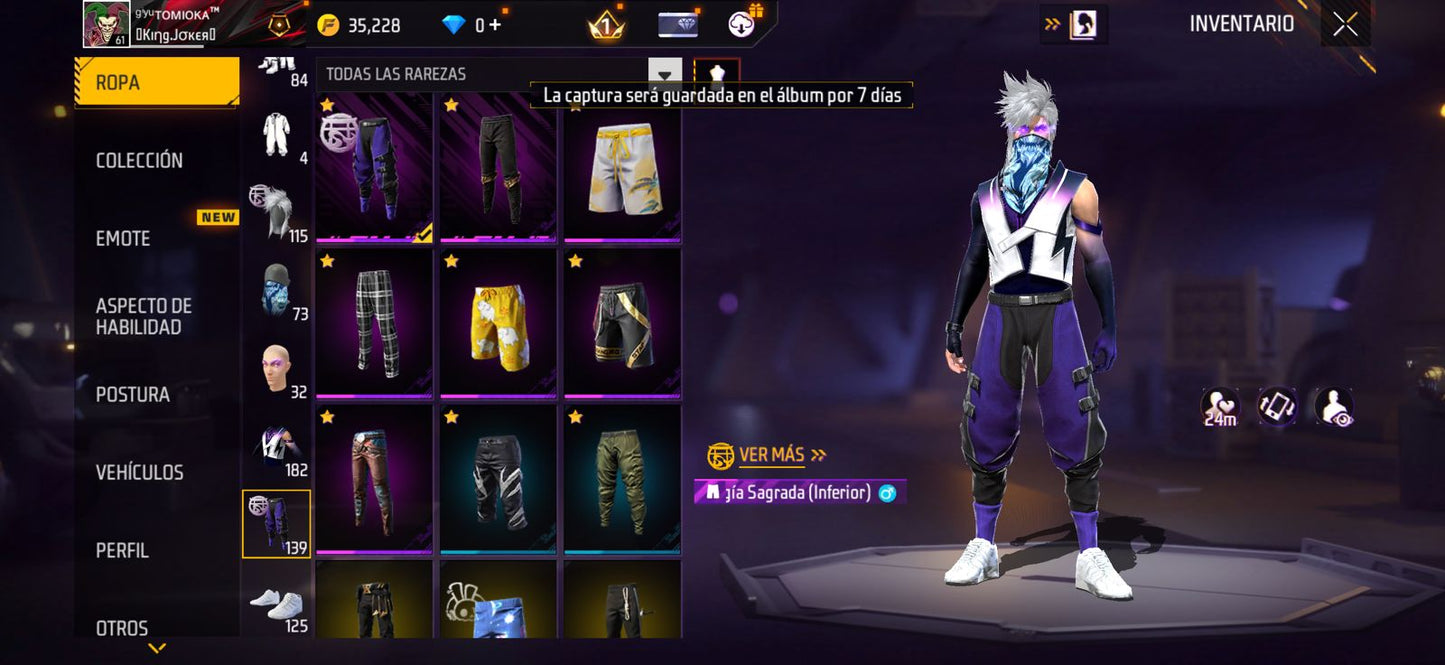 244 FREE FIRE!! CUENTA CON 3 EVOS Y BUENAS ARMAS!! CASI 200 PECHOS!! PLAYERAS DE FUTBOL!! MUCHA ROPA DE EVENRO! RULETAS ! PERFECTAS PARA COMBINAR CON TODO!! REGIÓN: EEUU (799mx) @everyone