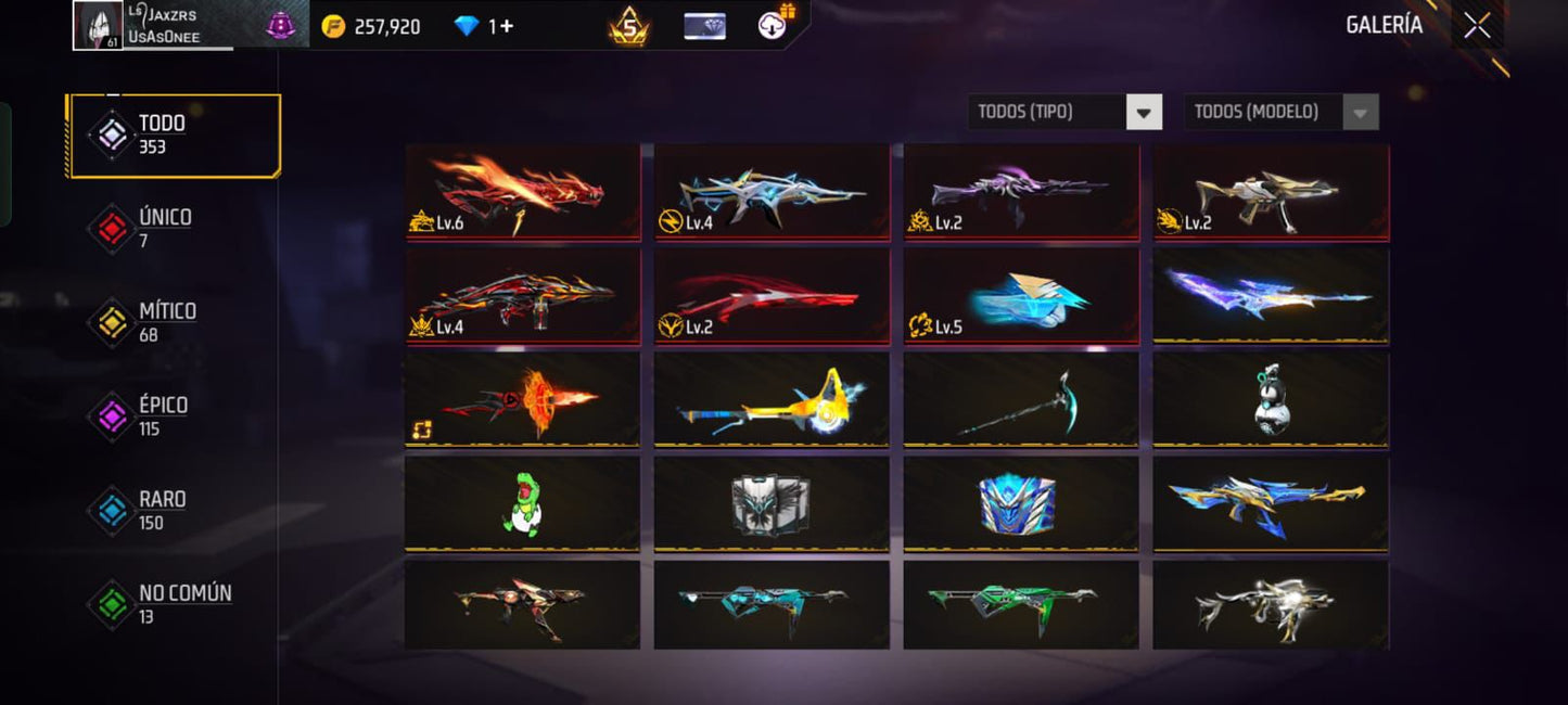 246 FREE FIRE!! CUENTA MIXTA CON 6 EVOS! Y BUENAS ARMAS!! MAS DE 200 PECHOS!! CUELLO DE TORTUGA! TRAJES DE NARUTO! SCORPION! MUCHA ROPA DE EVENTO!! ANGELICALES DE HOMBRE Y MUJER!! PERFECTA PARA COMBINAR CON TODO! REGION: EEUU (1099mx)