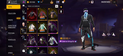 246 FREE FIRE!! CUENTA MIXTA CON 6 EVOS! Y BUENAS ARMAS!! MAS DE 200 PECHOS!! CUELLO DE TORTUGA! TRAJES DE NARUTO! SCORPION! MUCHA ROPA DE EVENTO!! ANGELICALES DE HOMBRE Y MUJER!! PERFECTA PARA COMBINAR CON TODO! REGION: EEUU (1099mx)