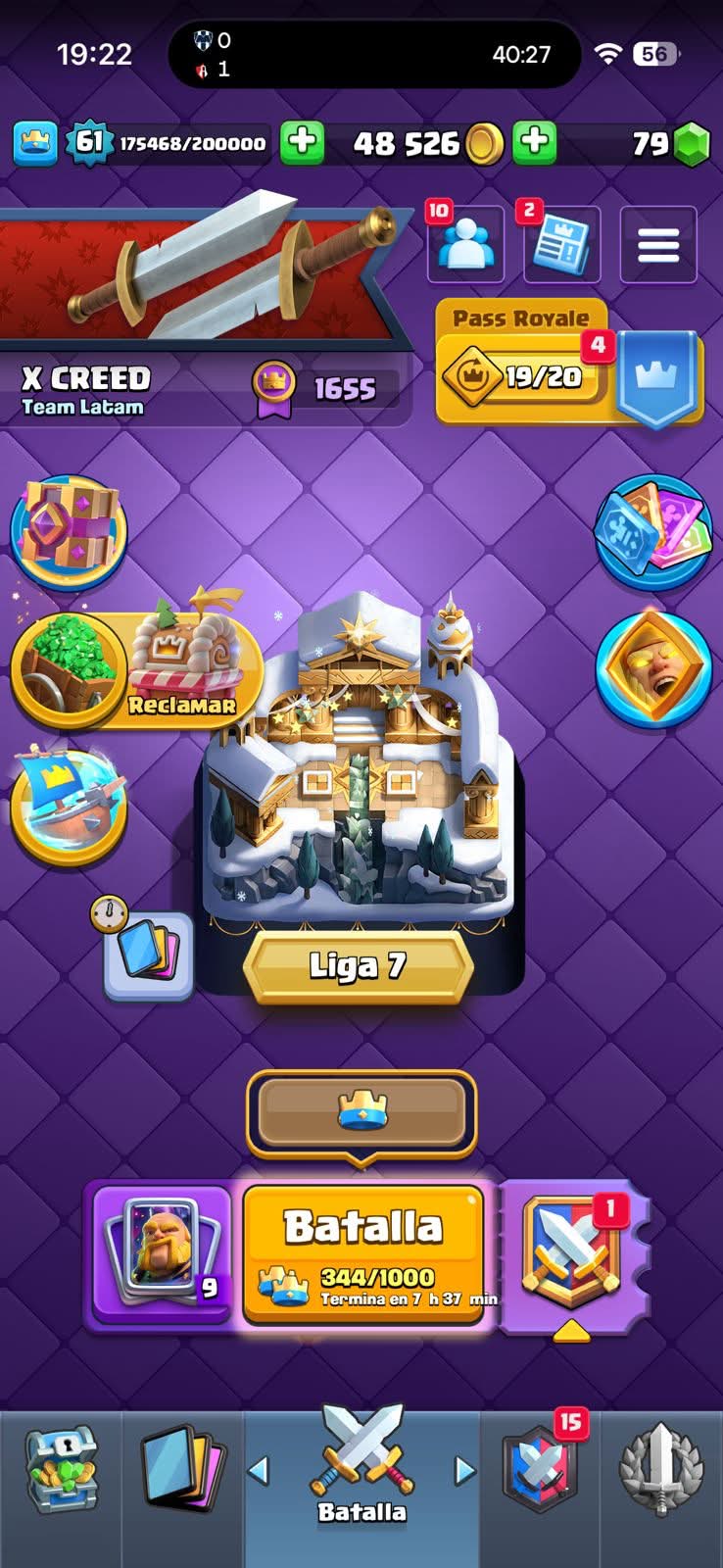 438 CLASH! MINI GRIAL! 10,030 COPAS! LIGA 7 COMPETITIVA! 1 CARTA AL 16 MAX! 18 CARTAS AL 15! 22 CARTAS AL 14! 1 HÉROE! 18 CARTAS EVOLUTIVAS! 79 EMOTES EXCLUSIVOS! 12 TORRES! INSIGNIA DE 4 AÑOS! (1249mx) @everyone