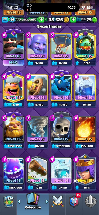 438 CLASH! MINI GRIAL! 10,030 COPAS! LIGA 7 COMPETITIVA! 1 CARTA AL 16 MAX! 18 CARTAS AL 15! 22 CARTAS AL 14! 1 HÉROE! 18 CARTAS EVOLUTIVAS! 79 EMOTES EXCLUSIVOS! 12 TORRES! INSIGNIA DE 4 AÑOS! (1249mx) @everyone