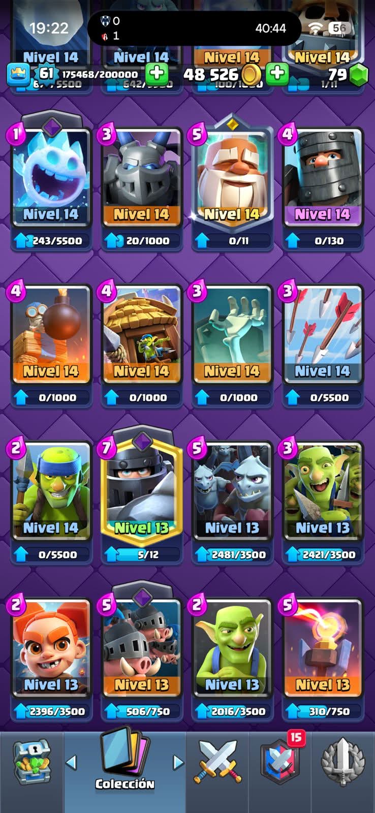 438 CLASH! MINI GRIAL! 10,030 COPAS! LIGA 7 COMPETITIVA! 1 CARTA AL 16 MAX! 18 CARTAS AL 15! 22 CARTAS AL 14! 1 HÉROE! 18 CARTAS EVOLUTIVAS! 79 EMOTES EXCLUSIVOS! 12 TORRES! INSIGNIA DE 4 AÑOS! (1249mx) @everyone