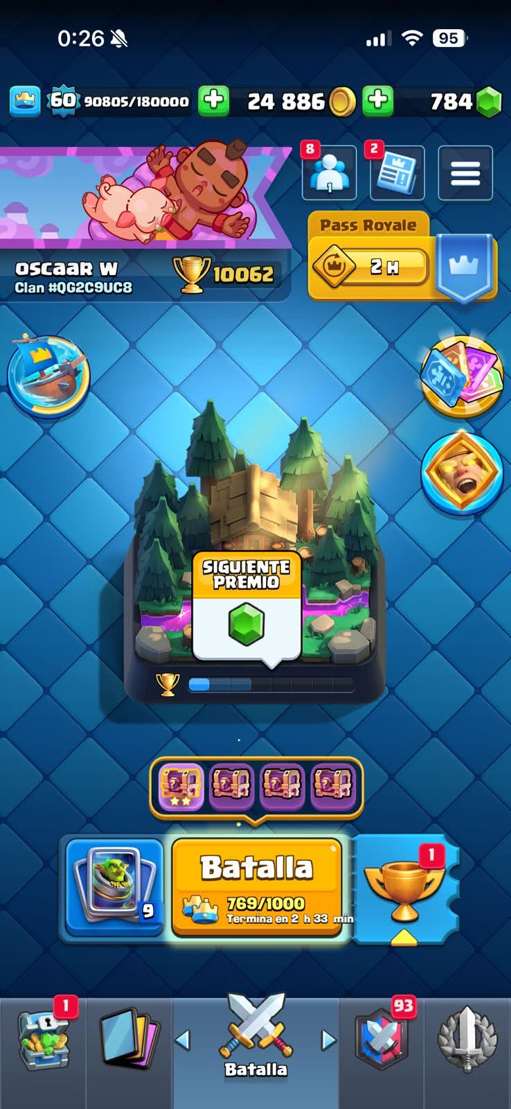 441 CLASH! MINI GRIAL! 10,062 COPAS! LIGA 4 COMPETITIVA! 15 CARTAS AL 15! 36 CARTAS AL 14! 1 HÉROE! 17 CARTAS EVOLUTIVAS! 103 EMOTES EXCLUSIVOS! 8 TORRES! INSIGNIA DE 6 AÑOS! (1049 mx) @everyone