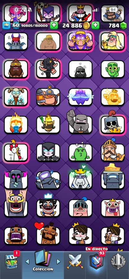 441 CLASH! MINI GRIAL! 10,062 COPAS! LIGA 4 COMPETITIVA! 15 CARTAS AL 15! 36 CARTAS AL 14! 1 HÉROE! 17 CARTAS EVOLUTIVAS! 103 EMOTES EXCLUSIVOS! 8 TORRES! INSIGNIA DE 6 AÑOS! (1049 mx) @everyone