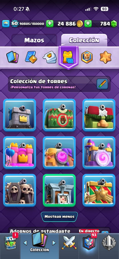 441 CLASH! MINI GRIAL! 10,062 COPAS! LIGA 4 COMPETITIVA! 15 CARTAS AL 15! 36 CARTAS AL 14! 1 HÉROE! 17 CARTAS EVOLUTIVAS! 103 EMOTES EXCLUSIVOS! 8 TORRES! INSIGNIA DE 6 AÑOS! (1049 mx) @everyone