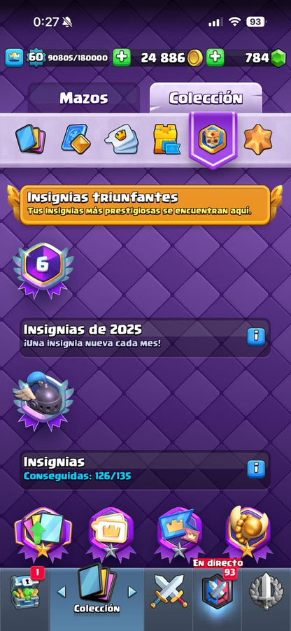441 CLASH! MINI GRIAL! 10,062 COPAS! LIGA 4 COMPETITIVA! 15 CARTAS AL 15! 36 CARTAS AL 14! 1 HÉROE! 17 CARTAS EVOLUTIVAS! 103 EMOTES EXCLUSIVOS! 8 TORRES! INSIGNIA DE 6 AÑOS! (1049 mx) @everyone