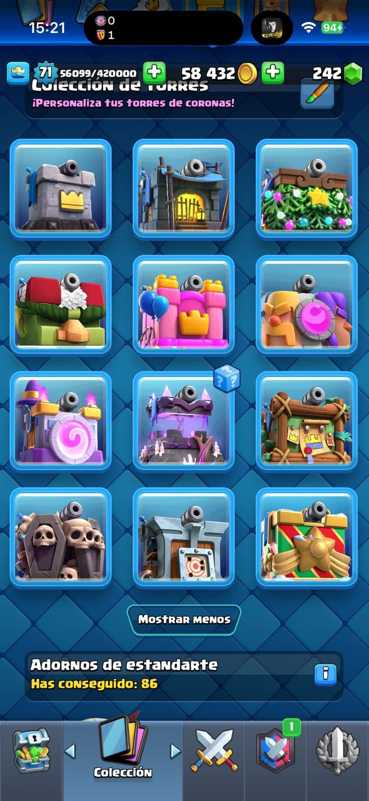 432 CLASH! MINI GRIAL! 10,327 COPAS! 12 CARTAS AL 16 MAX! 6 CARTAS AL 15! 42 CARTAS AL 14! 1 HEROE! 24 CARTAS EVOLUTIVAS! 125 EMOTES EXCLUSIVOS! 11 TORRES! INSIGNIA DE 5 AÑOS! (1899 mx) @everyone