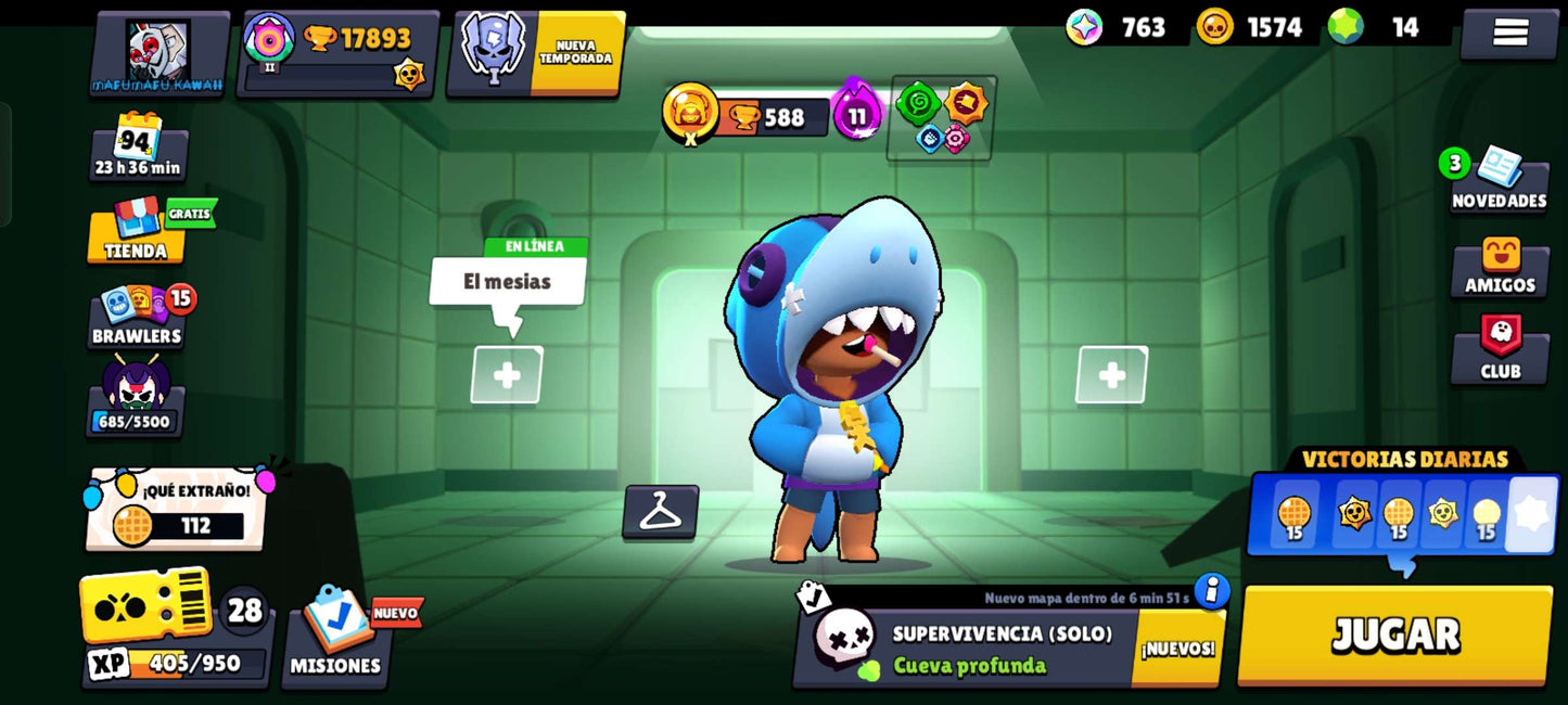 59 BRAWL! CON 17893 COPAS! 78/96 BRAWLERS DESBLOQUEADOS! 13 BRAWLERS AL MÁXIMO! 7 BRAWLERS CON FUERZA MÁXIMA! HABILIDADES ESTELARES! GADGETS! 3 ASPECTOS LEGENDARIOS! 7 ASPECTOS DE HIPERCARGA!!! (579 MX) @everyone