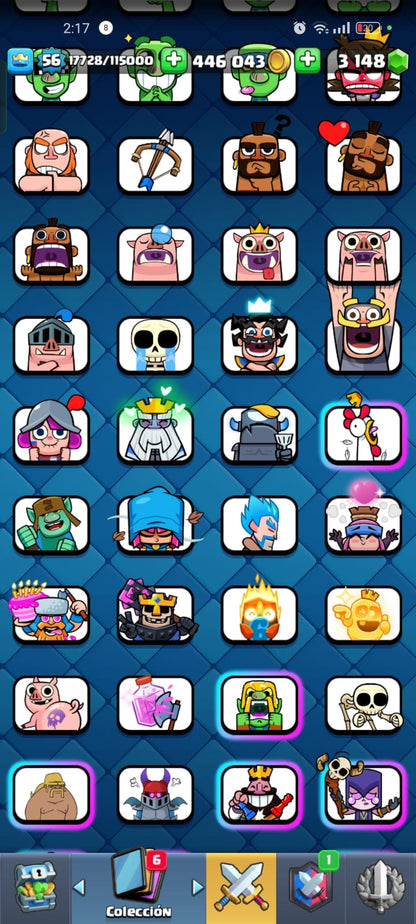 494 CLASH! CUENTA CON 10586 COPAS! 11 CARTAS AL NIVEL 15! 20 CARTAS AL NIVEL 14! UNA CARTA HÉROE! 11 CARTAS EVOLUTIVAS DESBLOQUEADAS! 91 EMOTES! 9 TORRES! INSIGNIA DE 4 AÑOOS! (749 MX) @everyone