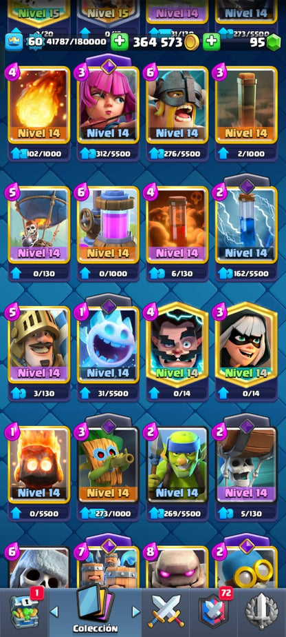 495 CLASH! 10059 COPAS! 2 CARTAS AL NIVEL 16! 10 CARTAS AL NIVEL 15! 19 CARTAS AL NIVEL 14! 13 CARTAS HÉROES DESBLOQUEADAS! 104 EMOTES DE LOS MAS PEDIDOS! 18 TORRES! INSIGNIA DE 5 AÑOS!! (799 MX) @everyone
