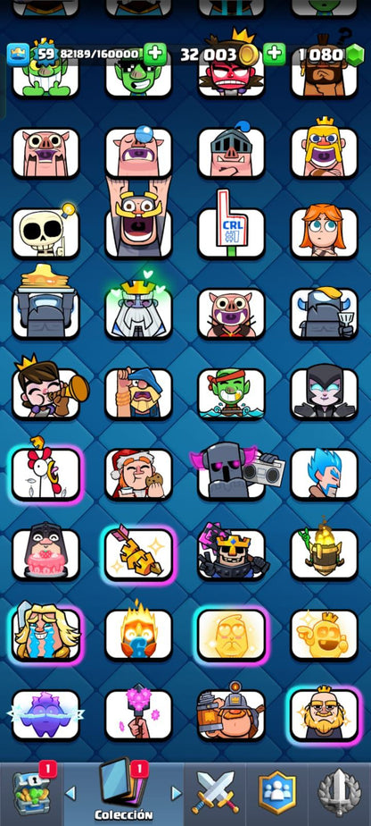 477 CLASH! CON 8623 COPAS! 1 CARTAS AL NIVEL16! 12 CARTAS AL NIVEL 15! 46 CARTAS AL NIVEL 14! 14 CARTAS EVOLUTIVAS CONSEGUIDAS! 129 EMOTES! 22 TORRES! INSIGNIA DE 8 AÑOS! (1399 MX) @everyone