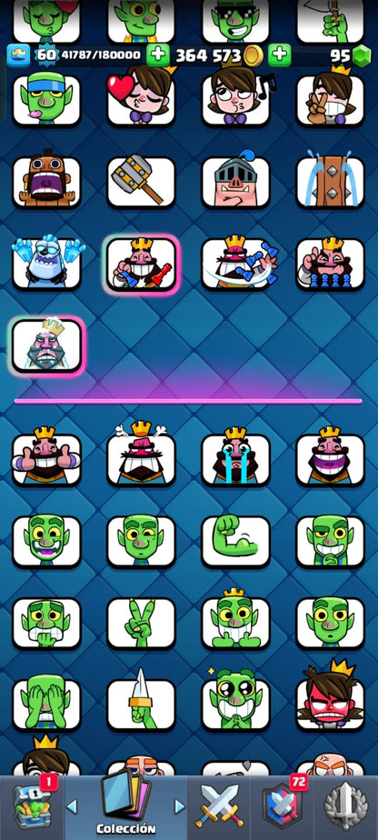 495 CLASH! 10059 COPAS! 2 CARTAS AL NIVEL 16! 10 CARTAS AL NIVEL 15! 19 CARTAS AL NIVEL 14! 13 CARTAS HÉROES DESBLOQUEADAS! 104 EMOTES DE LOS MAS PEDIDOS! 18 TORRES! INSIGNIA DE 5 AÑOS!! (799 MX) @everyone
