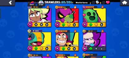 88 BRAWL! CUENTA CON 35074 COPAS! 81/99 BRAWLERS DESBLOQUEADOS! 16 BRAWLERS CON HIPERCARGA! 7 BRAWLERS CON FUERZA MÁXIMA! 2 BRAWLERS CON ASPECTOS LEGENDARIOS! 5 BRAWLERS CON ASPECTOS DE HIPERCARGA! (499 MX) @everyone