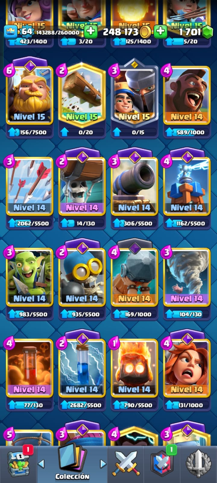 493 CLASH! CUENTA CON 10341 COPAS! 5 CARTAS AL NIVEL 16! 12 CARTAS AL NIVEL 15! 32 CARTAS AL NIVEL 14! 141 EMOTES! 10 TORRES! INSIGNIA DE 4 AÑOS! (1149 MX) @everyone