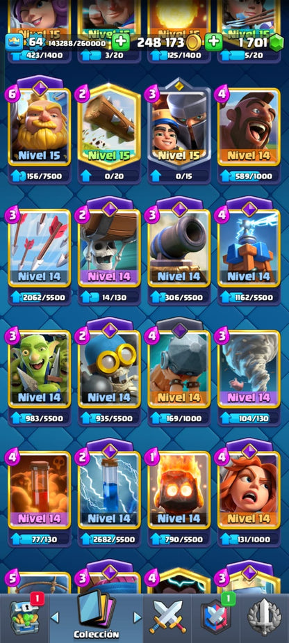 493 CLASH! CUENTA CON 10341 COPAS! 5 CARTAS AL NIVEL 16! 12 CARTAS AL NIVEL 15! 32 CARTAS AL NIVEL 14! 141 EMOTES! 10 TORRES! INSIGNIA DE 4 AÑOS! (1149 MX) @everyone