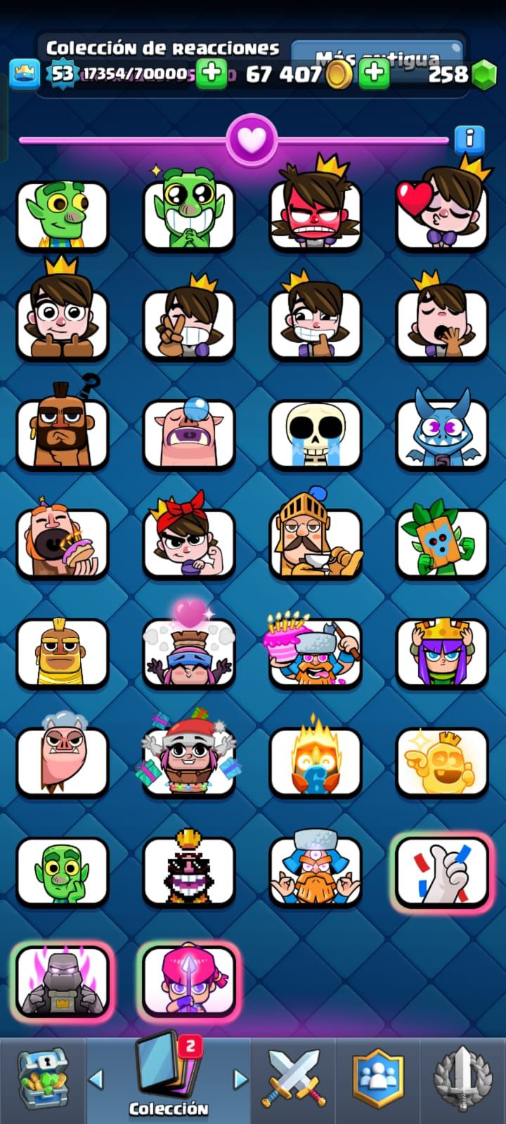 478 CLASH! 8323 COPAS! 3 CARTAS AL NIVEL 15! 32 CARTAS AL NIVEL 14! 2 CARTAS EVOLUTIVAS CONSEGUIDAS! 95 EMOTES! 10 TORRES! INSIGNIA DE 9 AÑOS! (799 MX) @everyone