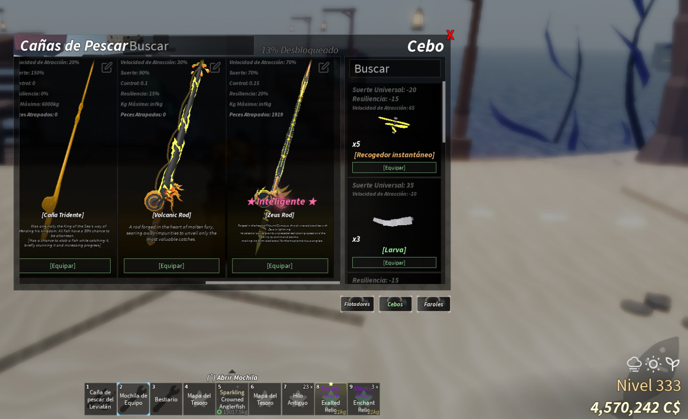 539 ROBLOX FISCH CON BUENAS CAÑAS, CEBOS, NIVEL 333, BUEN EC! PRECIO:
