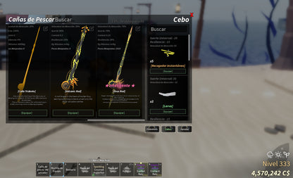 539 ROBLOX FISCH CON BUENAS CAÑAS, CEBOS, NIVEL 333, BUEN EC! PRECIO: